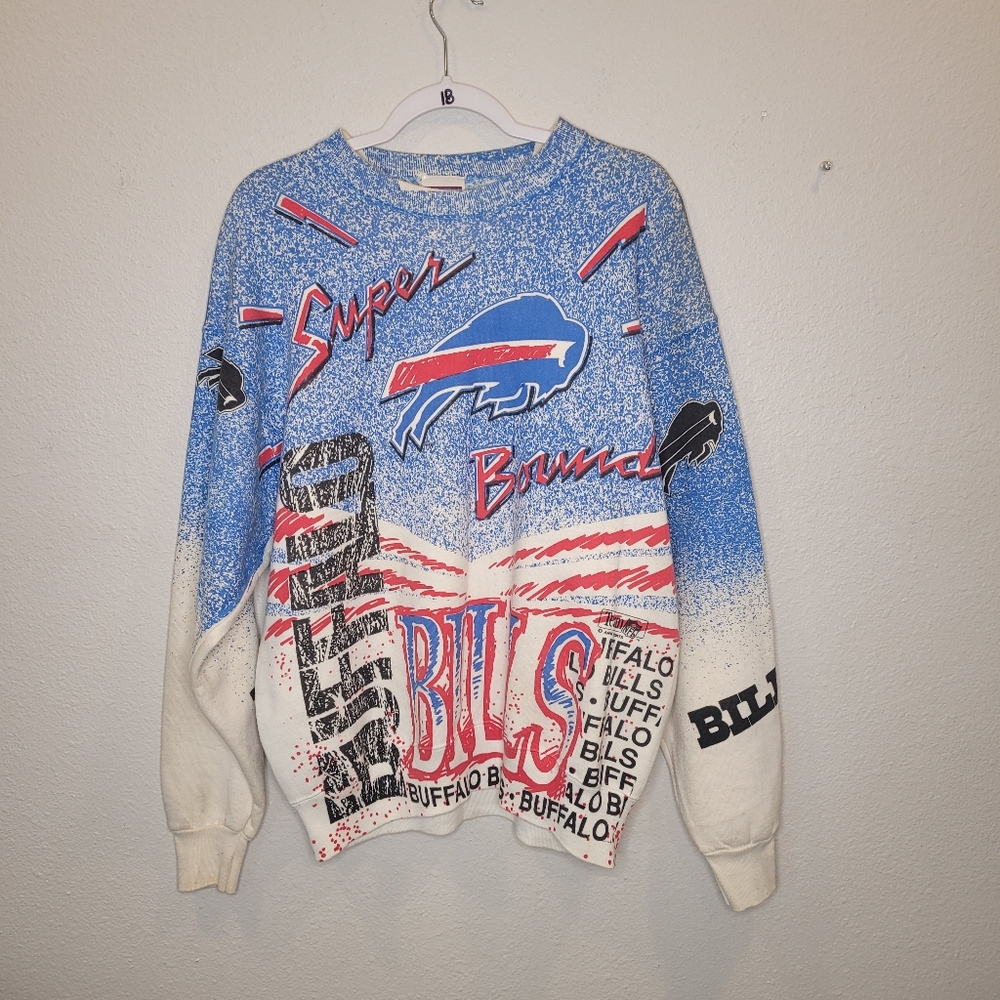 VTG 90’s Buffalo Bills Magic Johnson Super Bound All Over Print AOP NFL Crewneck